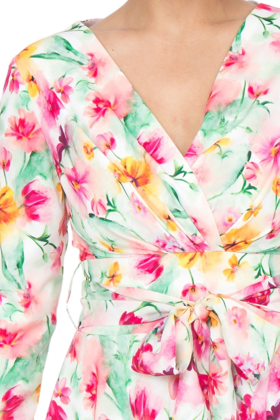 Silk dress featuring a full skirt and wide waistband with a versatile tie detail