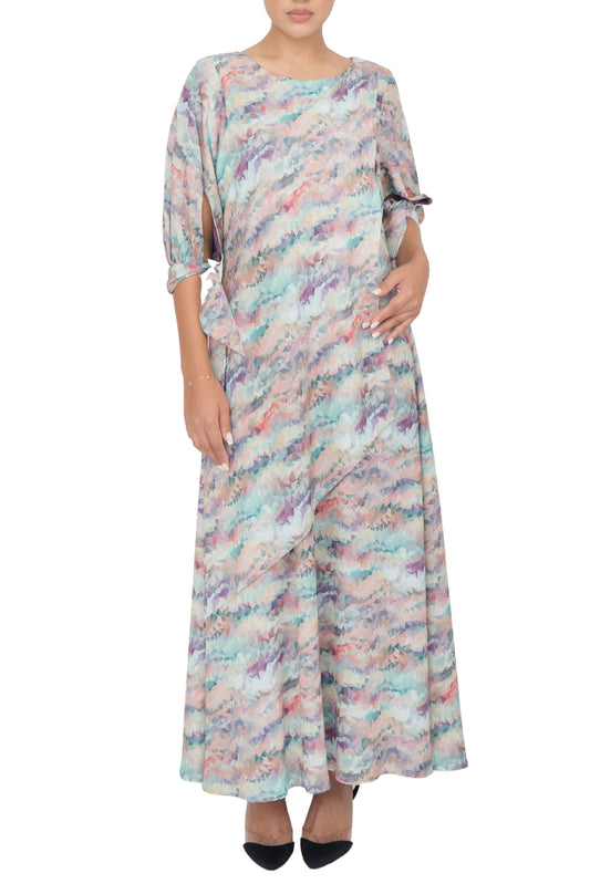 Kaleidoscope printed silk ankle-length dress