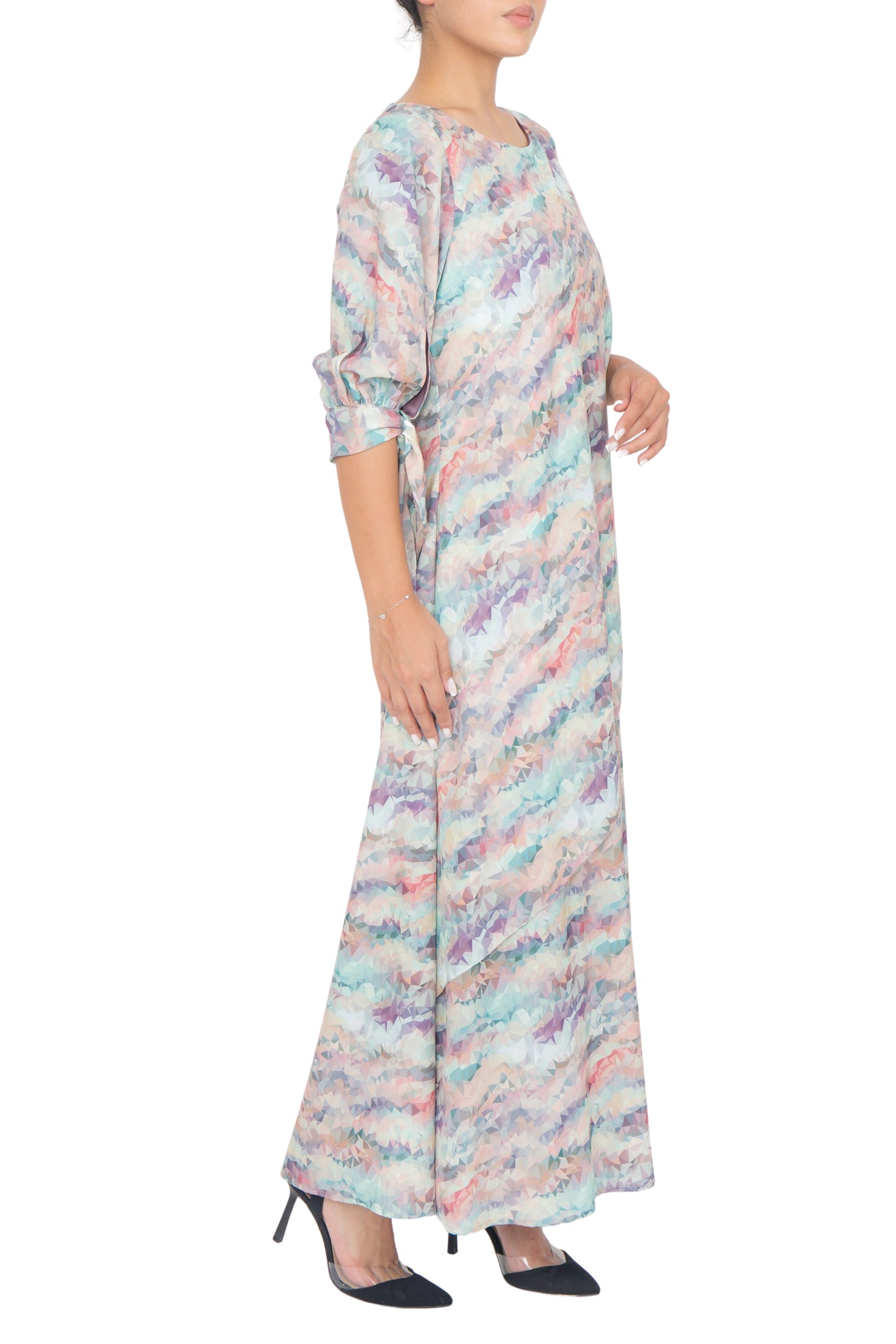 Kaleidoscope printed silk ankle-length dress