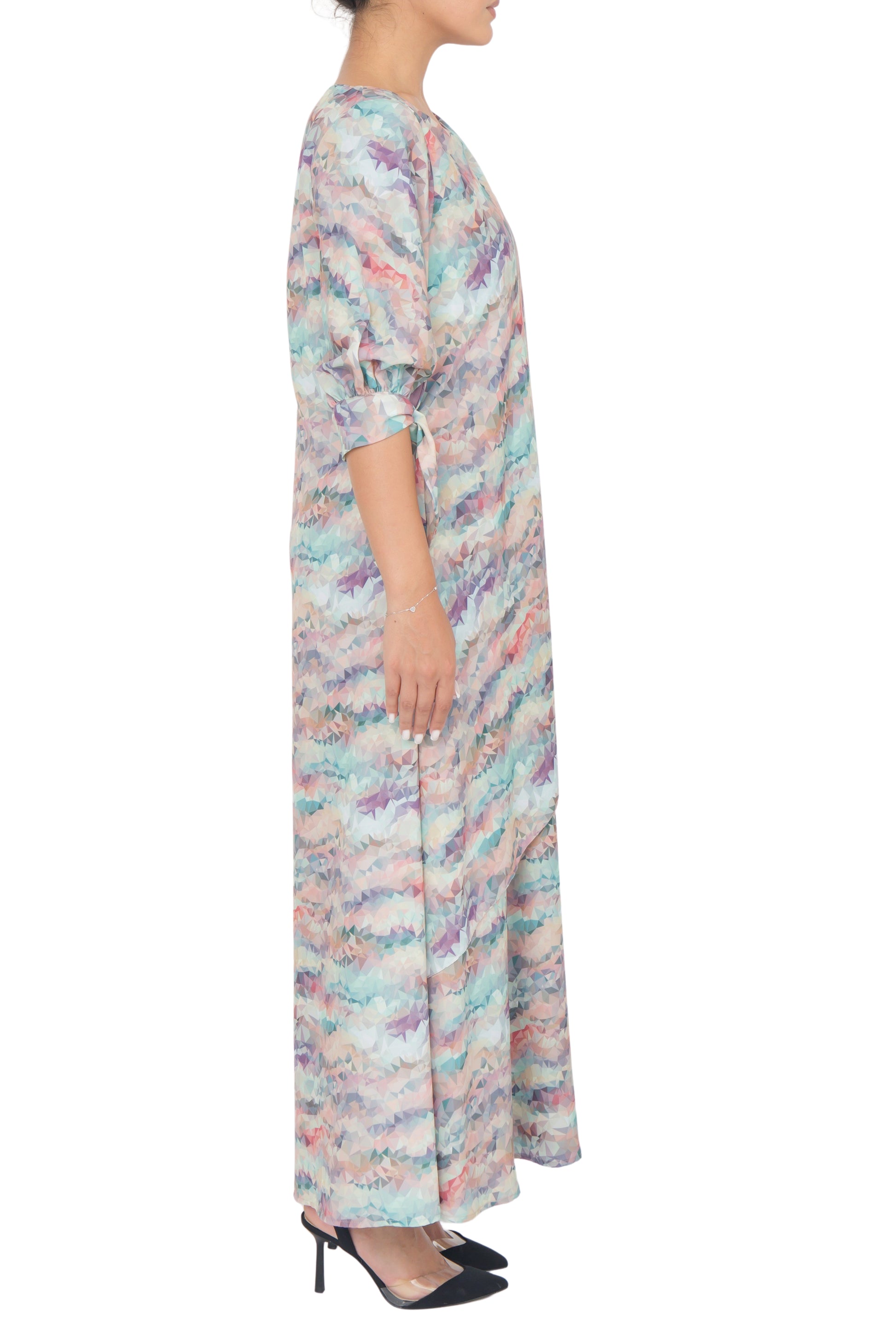 beautiful kaleidoscope printed silk ankle-length dress