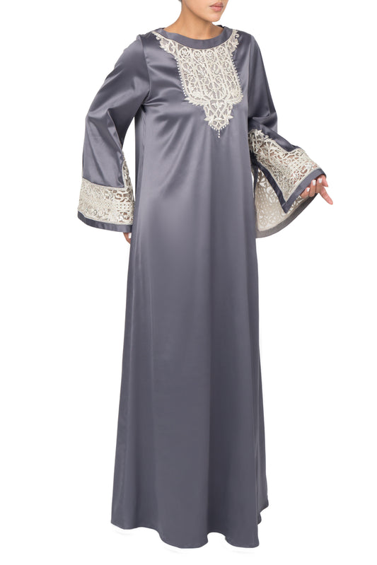 Eid dress kandoora جلابية Jellabiya jalabiya celebration embroidered dress grey silver maxi dress embroidered