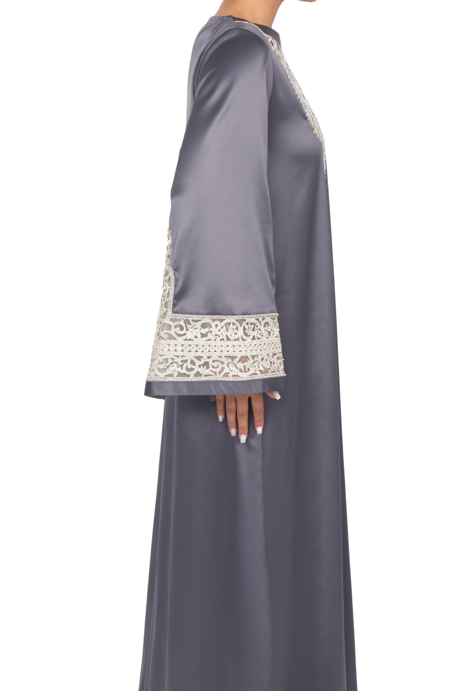 Eid dress kandoora جلابية Jellabiya jalabiya celebration embroidered dress grey silver maxi dress embroidered