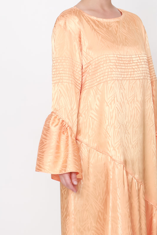 Luxurious Peach Silk Dress with Stylish Piping Detail