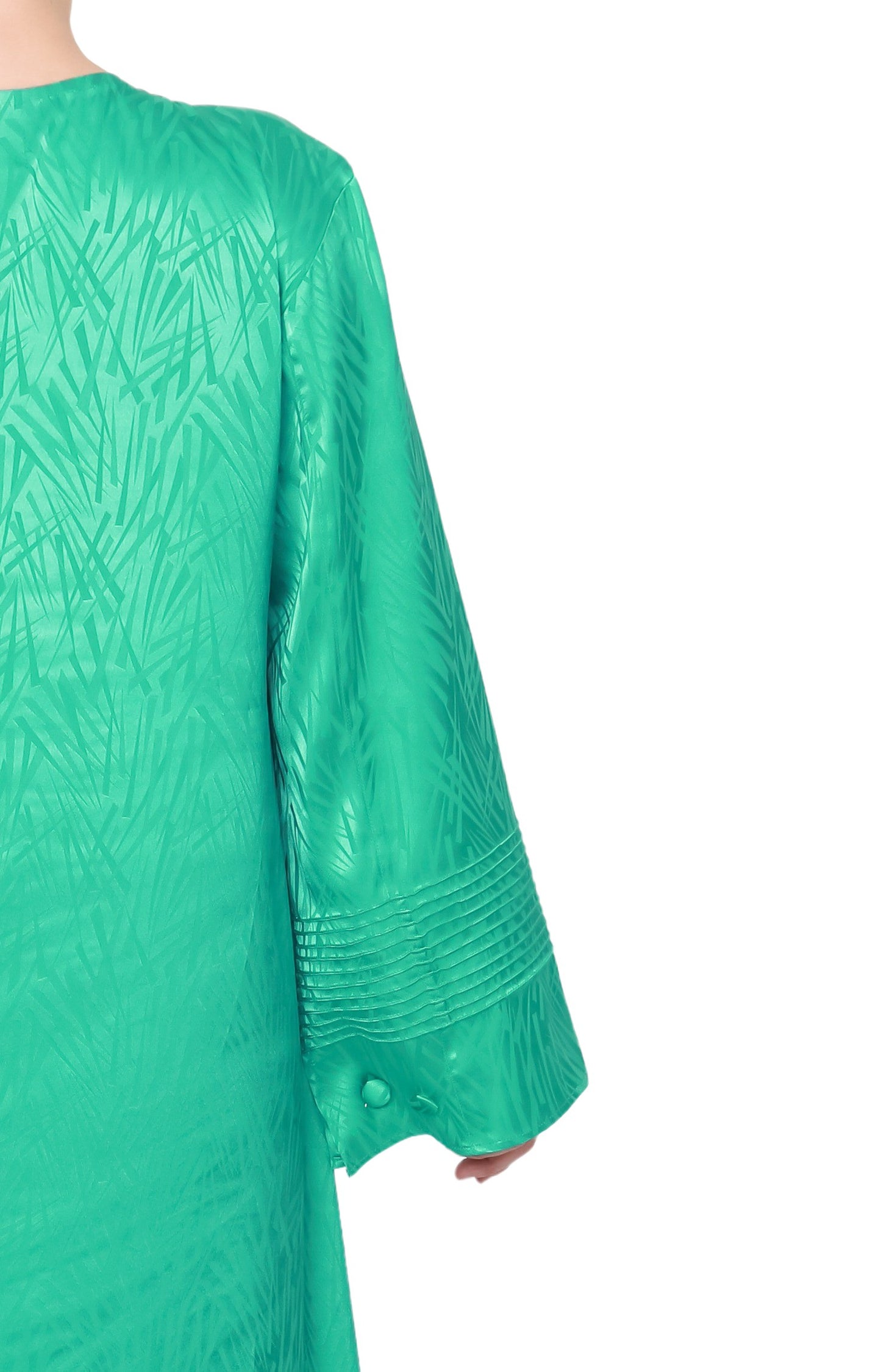 Chic Green Dress with Elegant Jacquard Fabric and Round Neckline