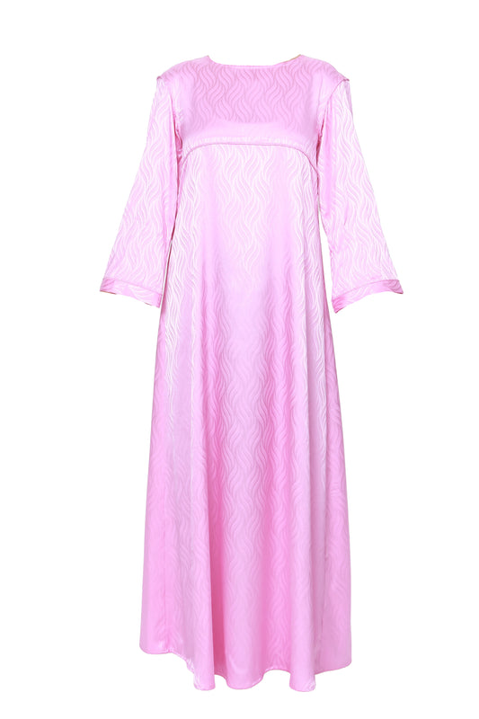 Pastel Pink Emperor Line Silk Jacquard Dress with Loose Sleeves and Small Cuff Detail