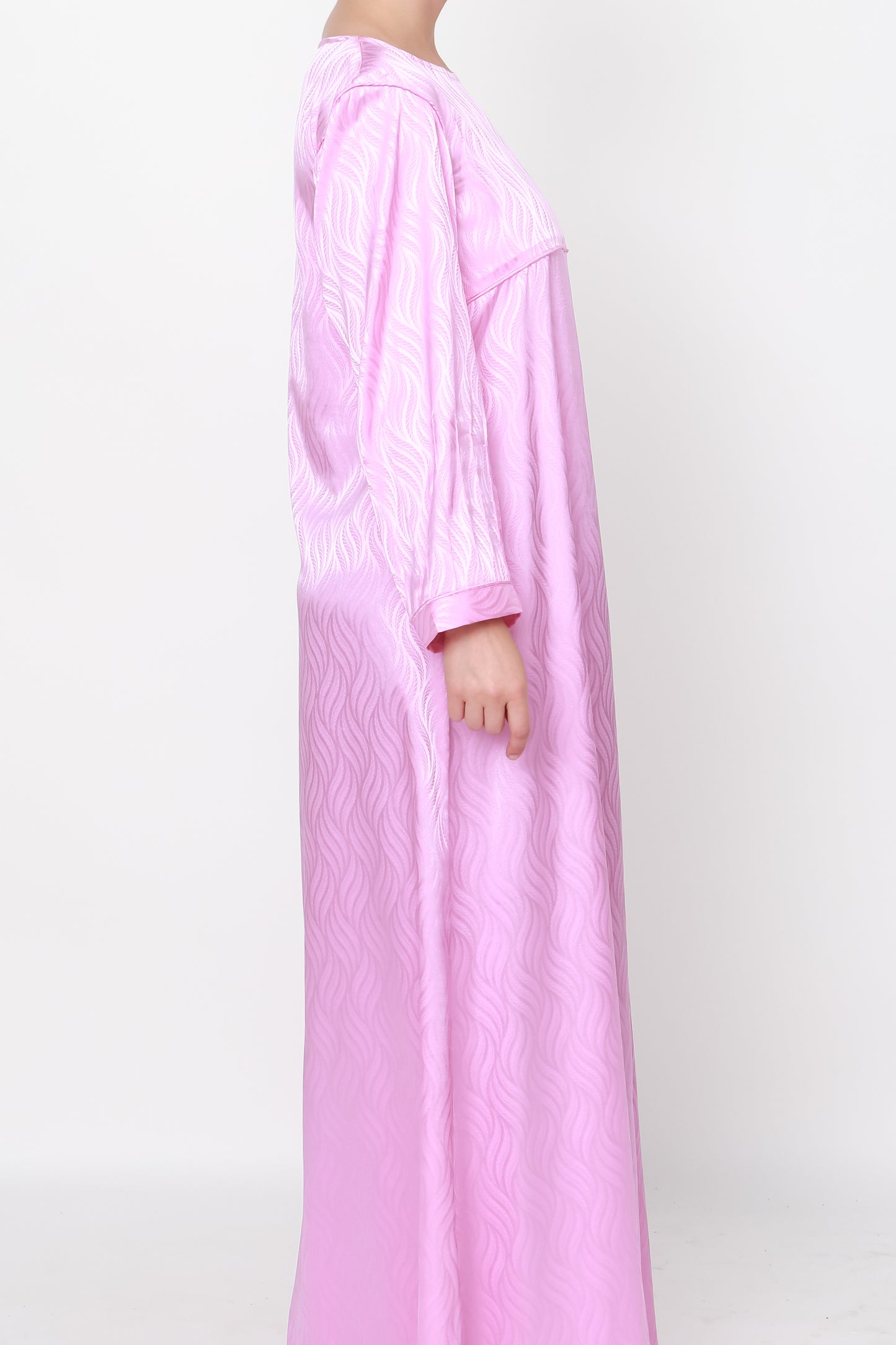 Emperor Line Dress in Pastel Pink Silk Jacquard with Small Cuff Detail