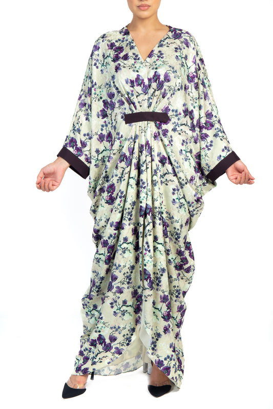 A woman wearing a floral kaftan